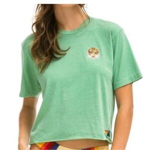 Aviator Nation boyfriend Green T-Shirt Tiger Embroidered